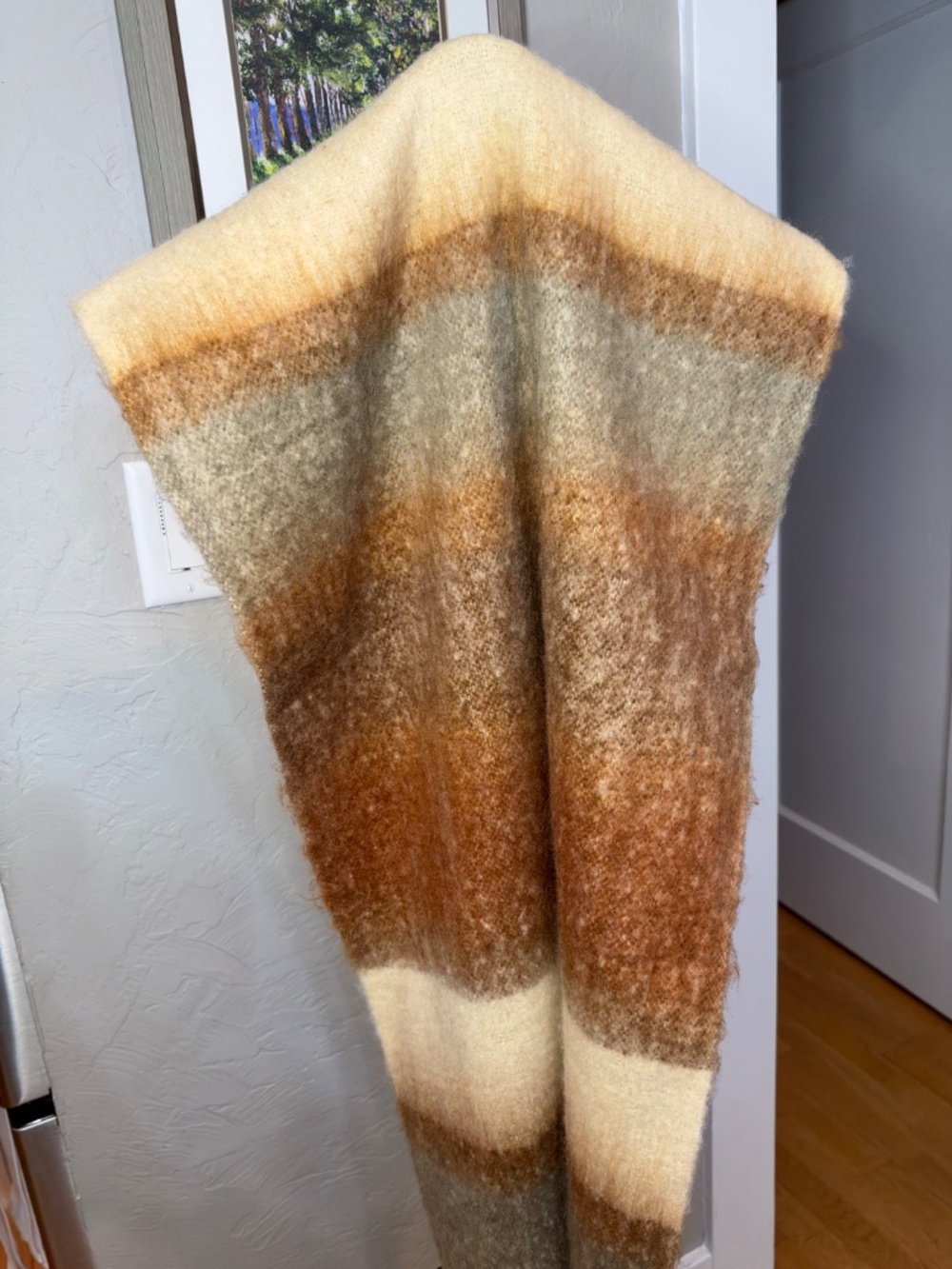 Joy Susan Earth Tone Boho Striped Chunky Knit Fringe Scarf